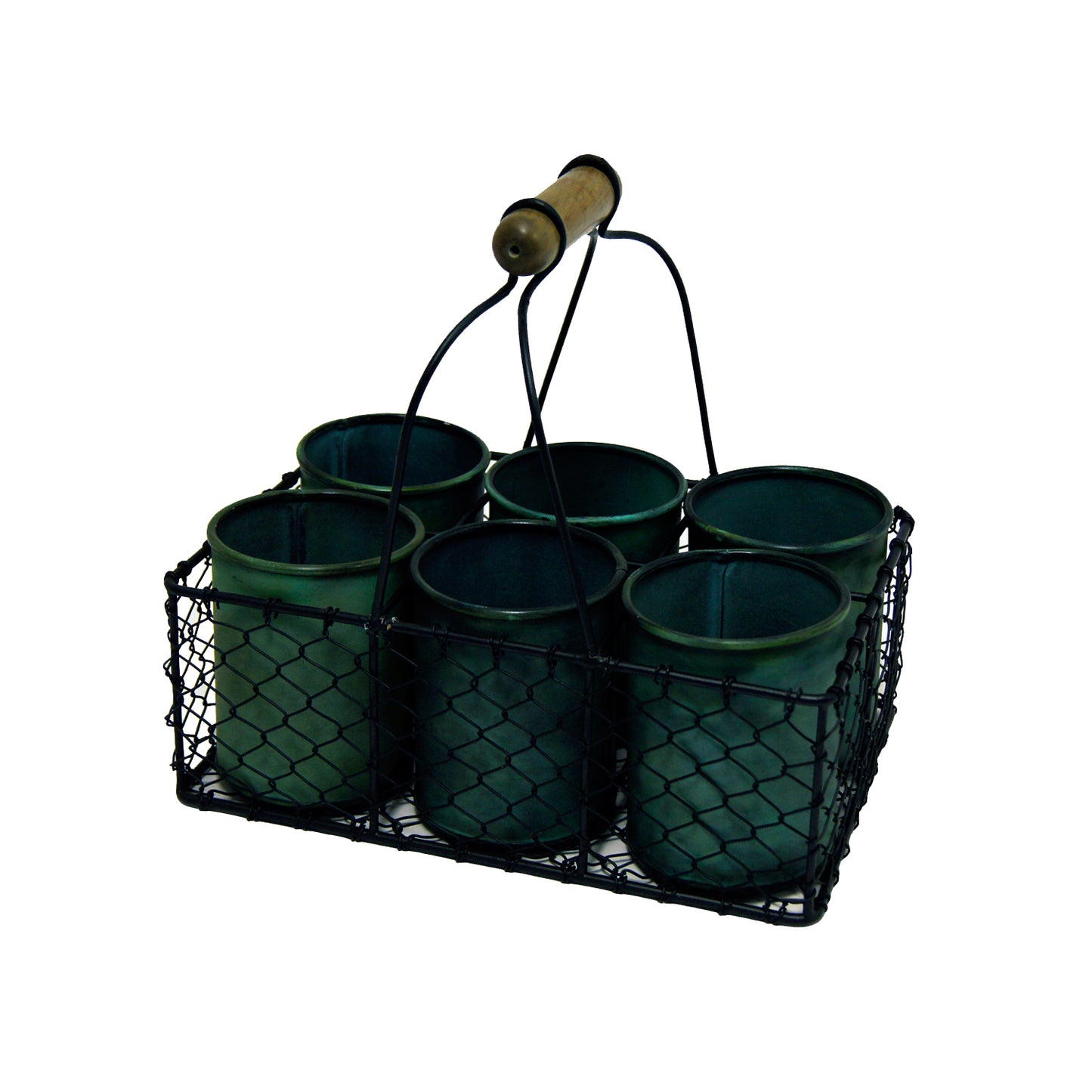 GifBay Creations® Metal Wire Basket with Six Pots 11" High (Green)