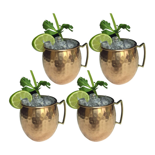 GiftBay Mug-100 Moscow Mule Copper Mug Set of 4 with Unique Handcrafted Hammered Design, 16 Ounce Size
